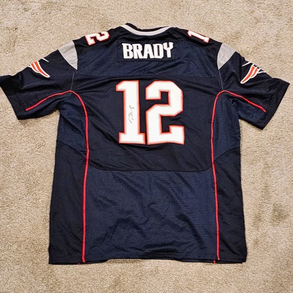 Brady #12 NE Patriots Super Bowl 49 XLIX Jersey Blue With Signature No COA Sz 56 - Picture 1 of 6